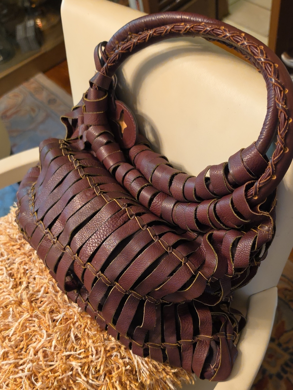 Plaited Leather Hobo Bag - Deep Brown. Made In India.